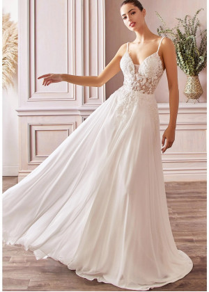 Beaded Spaghetti Straps Ivory Lace Chiffon Wedding Dress